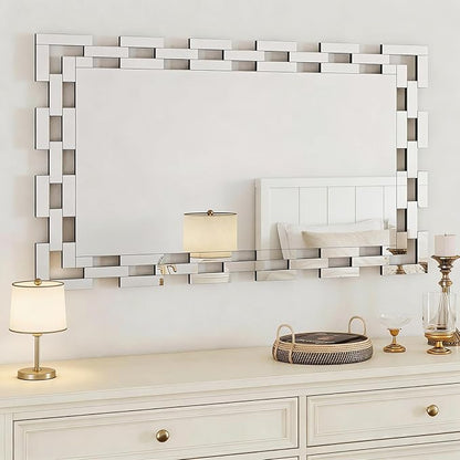 Chende Large Wall Mirrors for Decor, 47'' x 24'' Narrow Bathroom Mirror for Vanity with Frameless Glass Frame, Modern Decorative Mirror for Entryway, Living Room, Dining Room, Fireplace