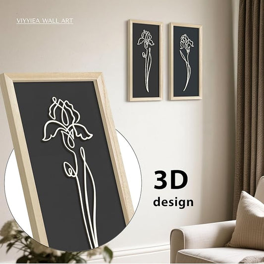 VIYYIEA Wooden 3d Floral Bathroom Wall Decor, Ready-to-Hang Framed Wall Art For Living Room, Bedroom and Office, Boho Botanical Farmhouse Decoration, Lightweight but Valuable Gift (7x16 In, set of 2)