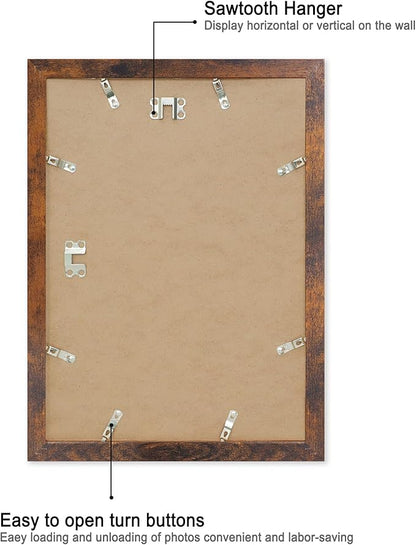iRahmen 10x14 Picture Frame with Mat 8x12 - High Definition Tempered Glass Wooden Photo Frames for Wall Mounting (Dark Brown, Set of 2)