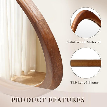 24''x19'' Asymmetrical Mirror with Wood Frame, Small Irregular Wall Odd Shaped Mirror Mid Century Modern Decor for Bedroom Living Room Entryway Hall