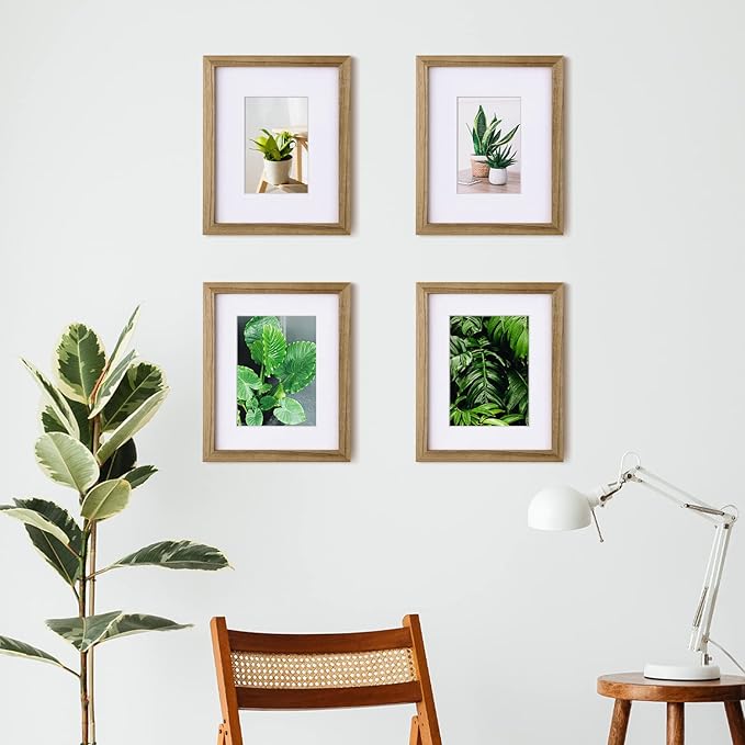Egofine 8x10 Picture Frames with Plexiglass, Display Pictures 4x6/5x7 with Mat or 8x10 Without Mat Set of 4 for Tabletop and Wall Mounting, Carbonized Brown