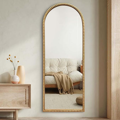 Gold Arched Full Length Mirror，Standing Floor Full Body Mirror with Beaded Frame Hanging or Leaning Wall 53"X20" Full Length Wall Mounted Mirror for Dressing Room Bedroom Entryway