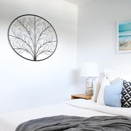 ALICE HOUSE Metal Wall Art with Shell Leaves, 26" Tree Wall Sculpture, Wall Decor for Living Room, Dining Room, Bedroom, Entryway AL4101