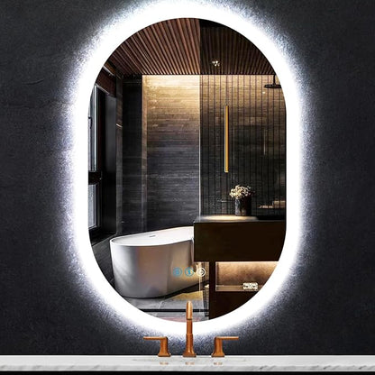 THEKLA 24 x 32 inch Oval Lighted Mirror for Bathroom Wall Horizontal Vertical Mount Makeup Oval Backlit Vanity Mirror with Lights Memory 3 Color Dimmable AntiFog 32" Back Light up LED Ovals Mirror