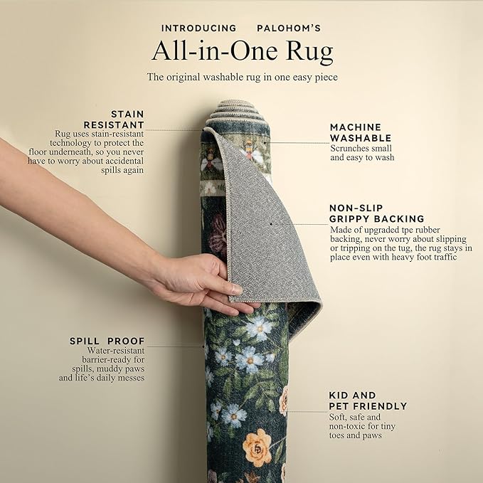 8x10 Area Rugs for Living Room: Washable Rug for Bedroom Vintage Stain Resistant Non Slip Low Pile Lightweight Soft Carpet for Kitchen Dining Room Farmhouse Kids Room Nursery Indoor