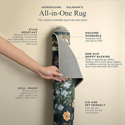 Washable Living Room Area Rug: 6x9 Area Rugs for Bedroom Vintage Stain Resistant Non Slip Low Pile Soft Lightweight Carpet Rugs for Kitchen Dining Room Farmhouse Kids Room Nursery
