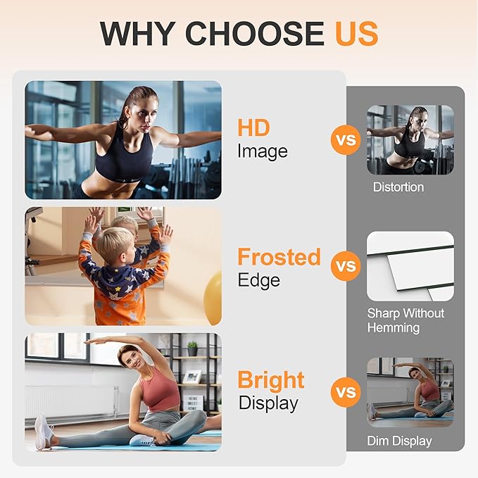 Hasipu Home Gym Mirror, 79"x36" Each, 2-Pack Frameless Wall Mounted Mirrors with Glass Clamps & 1 Aluminum Rail, Large Body Mirror for Home Gym, Yoga Studio, Bedroom, Silver Tempered Glass