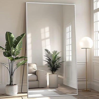 MELOMOIR 44"x72" Oversized Floor Mirror, Free Standing Leaning or Hanging, Suitable for Bedroom Living Room Home Gym Cloakroom, Thin Aluminum Frame, Tempered Glass, Silver