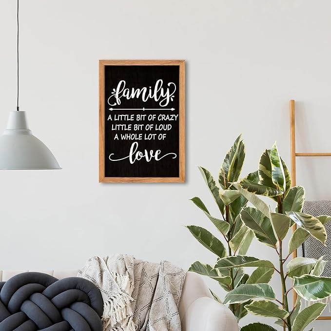 AuraPeak Family Wall Decor For Family A Little Bit Of Crazy Sign Hallway Entryway Horizontal Home Modern Positive Farmhouse Living Room Wall Hanging Art (Wood Black 16"×10")