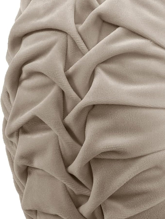 Lush Decor Round Pleated Soft Velvet Decorative Throw Pillow, 1 Count, 15" Diameter, Taupe - Neutral Plush Round Pillow, Seat Cushion, Decorative Pillows For Bed, Couch, Or Chair