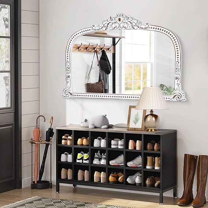 HOITUZYUS Wooden Mirror for Wall Bathroom Mirrors, Decorative Mirror with Beads Boho Accent Mirrors for Entryway, Fireplace, Living Room, Hallway, Bathroom - 24x36 Inch