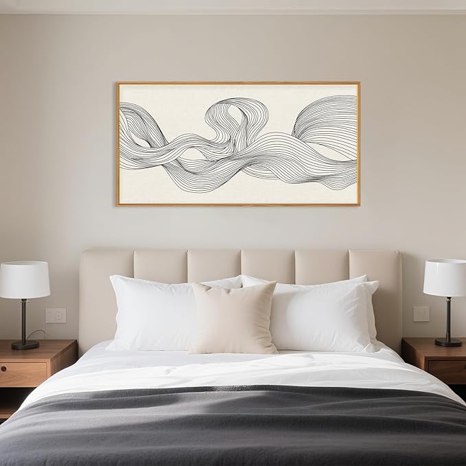 HPNIUB Neutral Abstract Beige Wave Framed Wall Art Set,Minimalist Black Line Wave Wall Decor,Modern Geometric Art Print,Boho Textured Artwork for Living Room,Bedroom,Office-20 x40