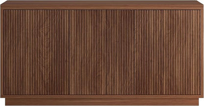 Henn&Hart Fluted TV Stand for TVs up to 55'' with 3 Swing Out Ribbed Doors and Adjustable Shelves for Living Room, Family Room, or Office, Medium Walnut