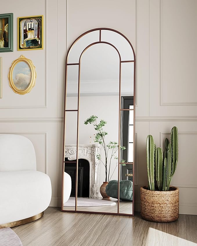 Antok 71" x 28" Full Length Mirror, Floor Mirror Arched Window Decorative Mirror, Metal Framed Decor Farmhouse Floor Mirrors Art Pane Mirrors Wall Decor for Bedroom, Living Room, Entryway Bronze