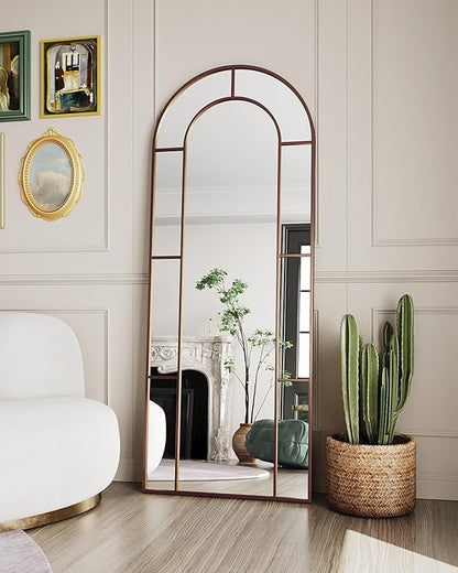 Antok 71" x 28" Full Length Mirror, Floor Mirror Arched Window Decorative Mirror, Metal Framed Decor Farmhouse Floor Mirrors Art Pane Mirrors Wall Decor for Bedroom, Living Room, Entryway Bronze