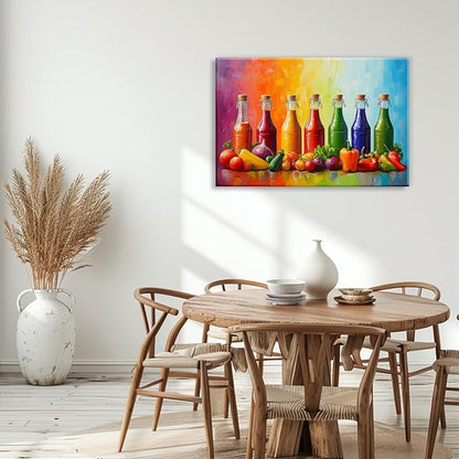 OAAPITI Kitchen Canvas Wall Art Colorful Spices Seasoning Bottle And Vegetable Picture Print Abstract Contemporary Modern Artwork Home Decoration Ready To Hang(Artwork-5,12"x18")