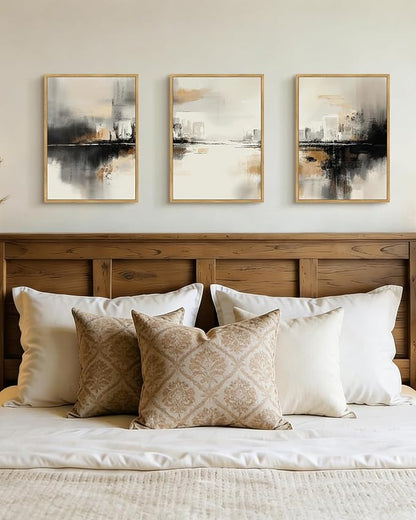 Drsoum Vintage Black Gray Abstract Wall Art Framed Brown Tan Neutral Prints Minimalist Modern Rustic Artwork Bedroom Living Room Ready to Hang 11x14in Natural Framed