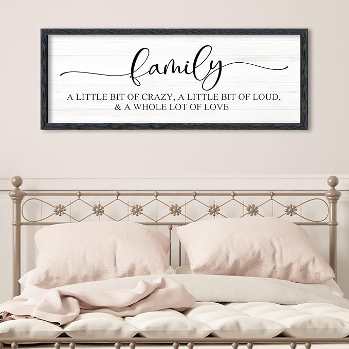 AuraPeak Family Wall Decor For Family A Little Bit Of Crazy Sign Hallway Entryway Horizontal Home Modern Positive Farmhouse Living Room Wall Hanging Art (Black 40"×15")