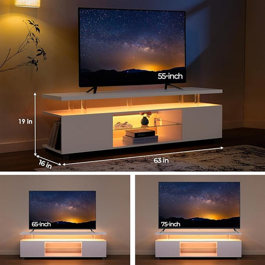 Cubehom TV Stand for 75+ inch TV, LED TV Stands for Living Room,White TV Cabinet,Long Entertainment Center for Living Room, Modern TV Table with Storage Bedroom,Home Office