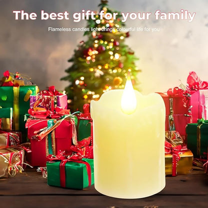 3 PCS Real Wax Rechargeable Flameless Warm White LED Candles,Remote Control,D2 x H4”,Brightness Adjustable Flickering Battery Operated Tea Lights Candles with timer,for Christmas, Wedding, Home Decor