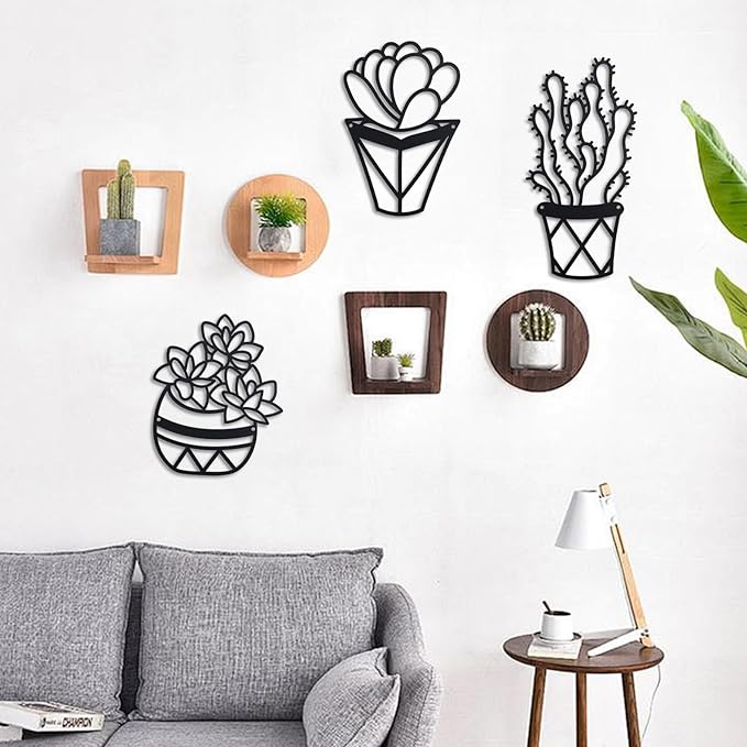 OYEFLY Cactus Metal Wall Art,Modern Metal Wall Decors Plant (3 Pcs)