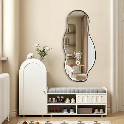 POZINO Irregular Beveled Mirror, 40"x18" Premium Bathroom Vanity Mirror with Metal Frame, Asymmetrical Organic Shaped Wall Mirrors for Living Room Bedroom Hallway Entryway, Horizontal/Vertical Hanging