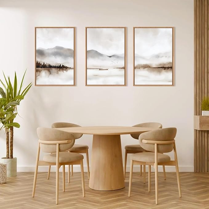 Neutral Abstract Mountain Framed Canvas Print Wall Art Set,Watercolor Beige and Gray Calming Landscape Wall Decor,Modern Minimalist Nature Artwork for Living Room,Bedroom-16 x24 x3