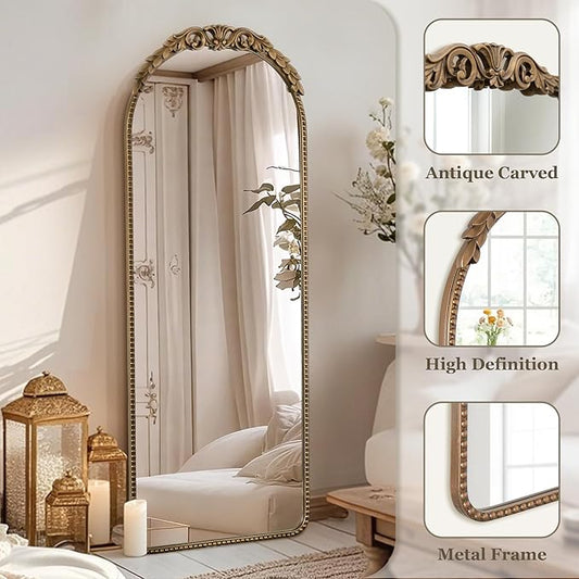 Besdomus Gold Full Length Mirror: 53x19 in Traditional Ornate Antique Floor Mirror - Baroque Vintage for Bedroom/Living Room/Entryway/Hallway/Wall/Home Decor