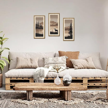 HPNIUB 3PCS Jungle Animals Wall Decor,Rustic Mountain Forest Wooden Sign for Living Room,Silhouette Abstract Deer Pine Tree Hanging Wood Plaque Wall Art Nature Wall Sculpture for Home Office(8x16Inch)