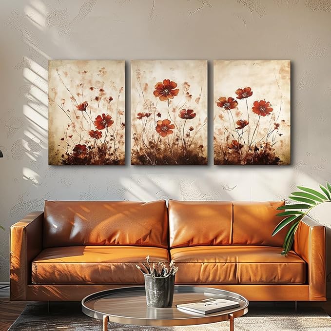 TTHYUEWS Boho Wall Decor For Living Room Large Canvas Wall Art For Bedroom Office Decorations Flowers Watercolour Paintings Abstract Wall Pictures Artwork Modern Home Decor 3 Piece Ready To Hang