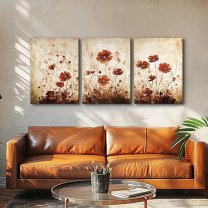 TTHYUEWS Boho Wall Decor For Living Room Large Canvas Wall Art For Bedroom Office Decorations Flowers Watercolour Paintings Abstract Wall Pictures Artwork Modern Home Decor 3 Piece Ready To Hang