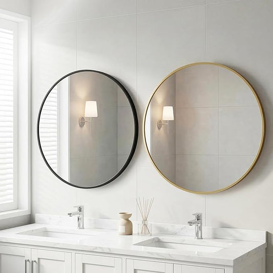OLIXIS 30 Inch Black Round Bathroom Wall Mirror, Round Bathroom Mirrors for Over Sink, Circle Mirror with Tempered Glass for Home Decor, Entryway, Bedroom, Vanity, Shatterproof& Crystal-Clear