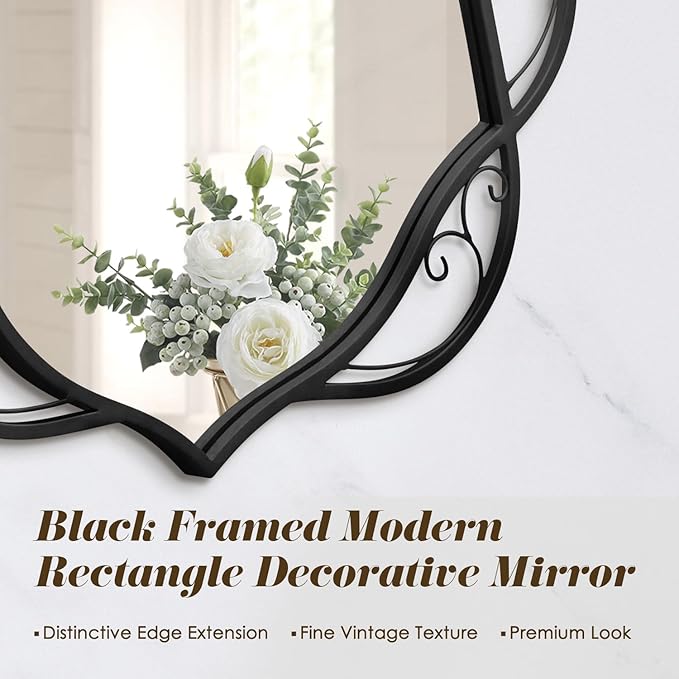 Besdomus Black Bathroom Wall Mirror: 24"x48" Scalloped Modern Large Vanity Mirror for Wall - Farmhouse Decorative Vertical or Horizontal Hanging - Wall Decor for Living Room/Entryway/Bathroom/Bedroom