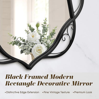 Besdomus Black Bathroom Wall Mirror: 24"x48" Scalloped Modern Large Vanity Mirror for Wall - Farmhouse Decorative Vertical or Horizontal Hanging - Wall Decor for Living Room/Entryway/Bathroom/Bedroom