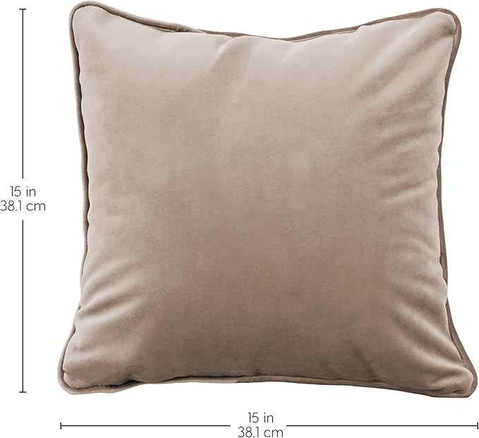 FDP 15" x 15" Velvet Square Pillow Set with Piping Decorative Throw Pillow for Home Décor in Living Room, Bedroom or Lounge (2-Pack) - Caffe, 15157-346