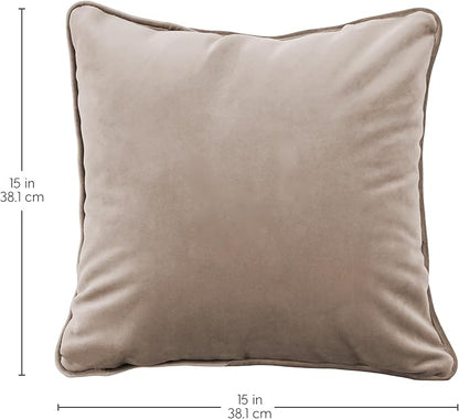 FDP 15" x 15" Velvet Square Pillow Set with Piping Decorative Throw Pillow for Home Décor in Living Room, Bedroom or Lounge (2-Pack) - Caffe, 15157-346