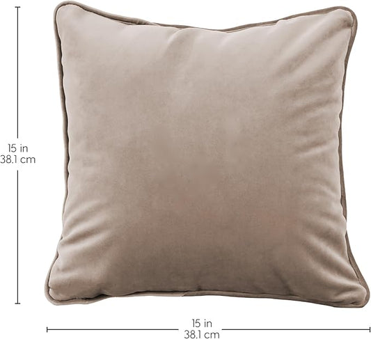 FDP 15" x 15" Velvet Square Pillow Set with Piping Decorative Throw Pillow for Home Décor in Living Room, Bedroom or Lounge (2-Pack) - Caffe, 15157-346