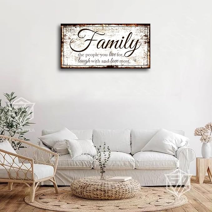 Family Quote Wall Art Living Room-Family Wall Decor-Inspirational Motto Family Love Most Canvas Wall Art-Rustic Farmhouse Canvas Prints Painting Artwork for Bedroom,Home Decor,Ready to Hang 20"x40"