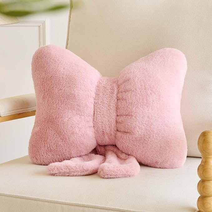 Lfsaaj Bowknot Pillow Dusty Pink Cute Bow Decorative Throw Pillows 16" Aesthetic Home Decor Bow Cushions Butterfly Knot Plush Pillow for Bedroom Couch