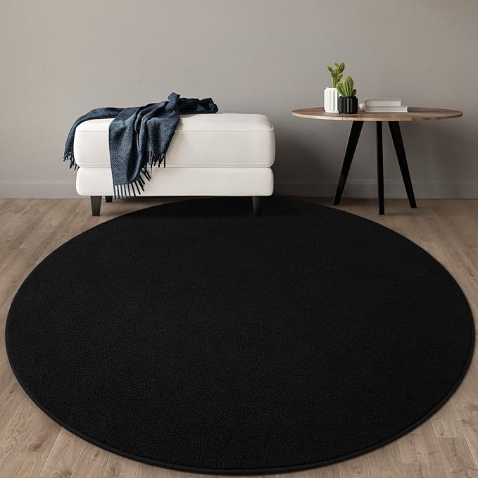 Gifeas Large Ultra Soft Round Area Rugs for Living Room Bedroom, 7x7 Feet Black Thickened Memory Foam Modern Indoor Circle Carpets, Non-Slip Comfy Circular Rug for Boys Girls Nursery Room Home Decor