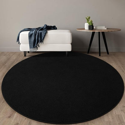 Gifeas Ultra Soft Round Area Rugs for Living Room Bedroom, 5x5 Feet Black Thickened Memory Foam Modern Indoor Circle Carpets, Non-Slip Comfy Circular Rug for Boys Girls Nursery Room Home Decor