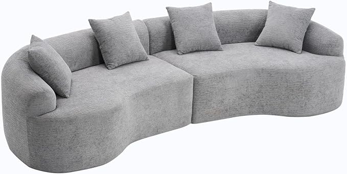 KEIKI Curved Chenille Modular Sectional Couches with Pillows, 4 Seater Oversized Upholstered Luxury Plush Cloud Sofa for Living Room Apartment, Full Compression Sponge,