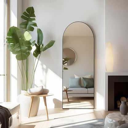 Arched Mirror Full Length, Upgraded 21"x64" Body Wall Mirrors with Shatter-Proof Glass, Floor Standing, Hanging or Leaning, Tall Arch Mirror with Stand Aluminum Alloy Frame for Bedroom, Gold
