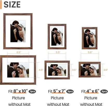 upsimples 19 Pack Picture Frames Collage Wall Decor for Mounting or Tabletop Display, Photo Gallery Frame Set for Family, Multi Sizes Including 8x10, 5x7, 4x6, Brown