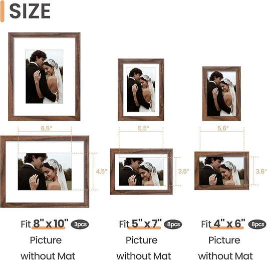 upsimples 19 Pack Picture Frames Collage Wall Decor for Mounting or Tabletop Display, Photo Gallery Frame Set for Family, Multi Sizes Including 8x10, 5x7, 4x6, Brown