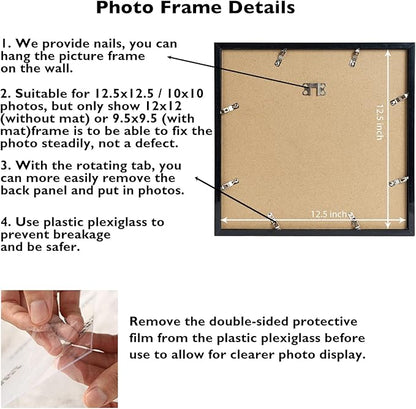 JCJMY 12 Pack 12.5x12.5 Record Frame with 10x10 Mat for Vinyl Record Album Cover Poster, Display Photo 10x10 with Mat or 12.5 x 12.5 Without Mat, Wall Hanging Vinyl Frames, 12 Pack, Black
