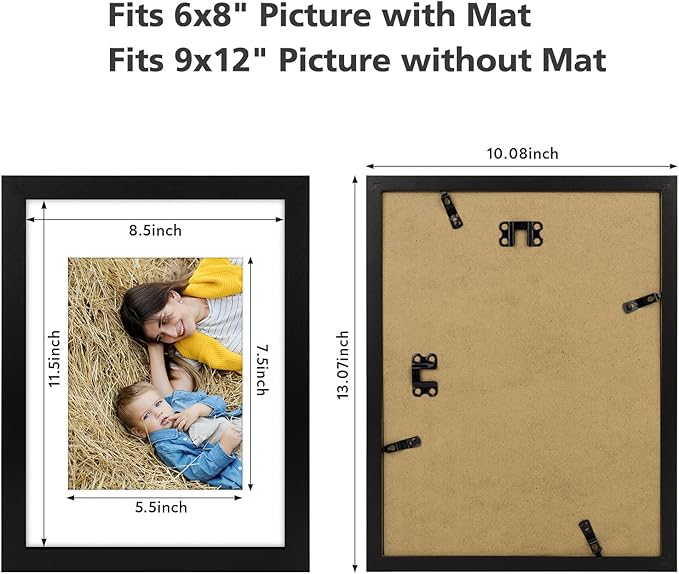 Golden State Art, 9x12 Picture Frame Set of 6 - Matted to 6x8 Photo - Engineered Wood Gallery Frame Set - Wall Mounting (Black,6 Pack)