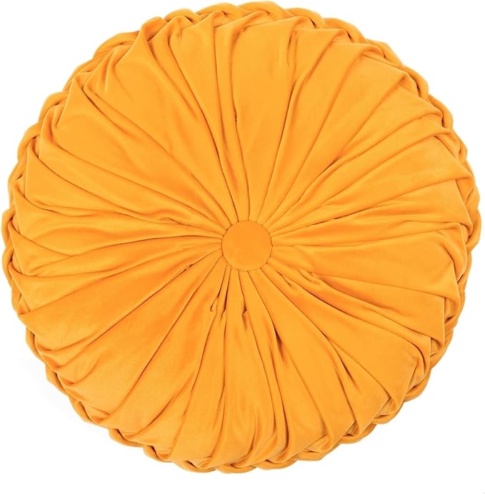Lush Decor Round Pleated Soft Velvet Decorative Throw Pillow, 1 Count, 15" Diameter, Navy - Blue Plush Round Pillow, Seat Cushion, Decorative Pillows For Bed, Couch, Or Chair