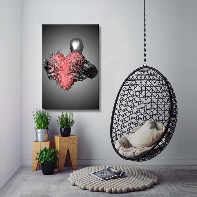Framed Love Heart 3d Wall Art Romantic Couple Hug Abstract Art Prints Posters Decor Grey Black and White Canvas Prints Bedroom Bathroom Hotel Valentine'S Day Ready to hang 16x24InchX3