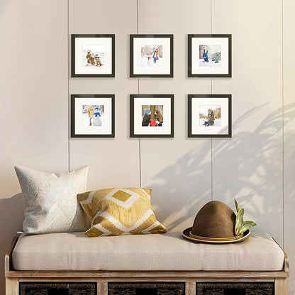 upsimples 8x8 Picture Frame Made of High Definition Glass, Display Pictures 5x5 with Mat or 8x8 Without Mat, Gallery Wall Frame Set, Black